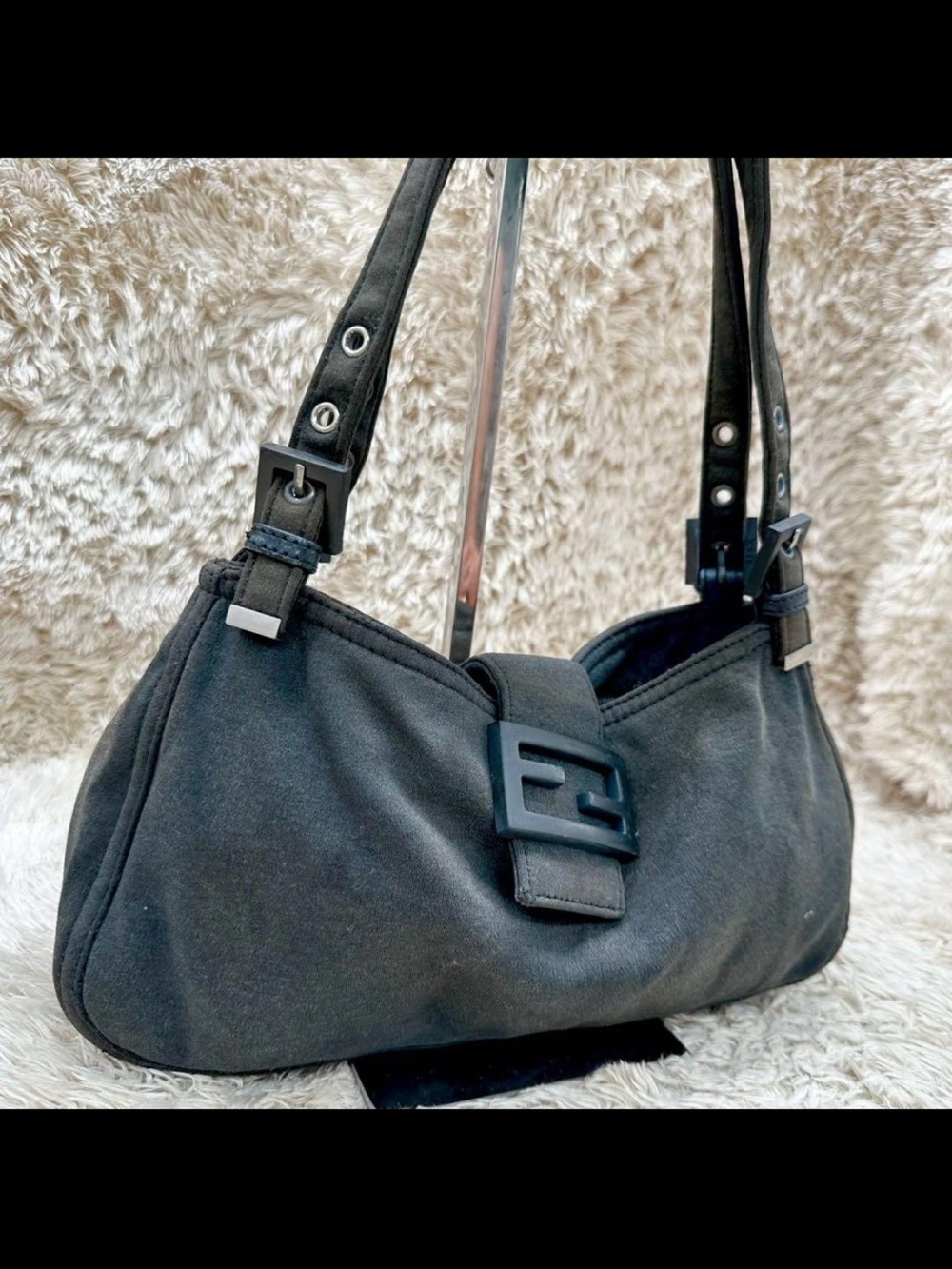 Fendi Black Shoulder Bag with Logo Buckle